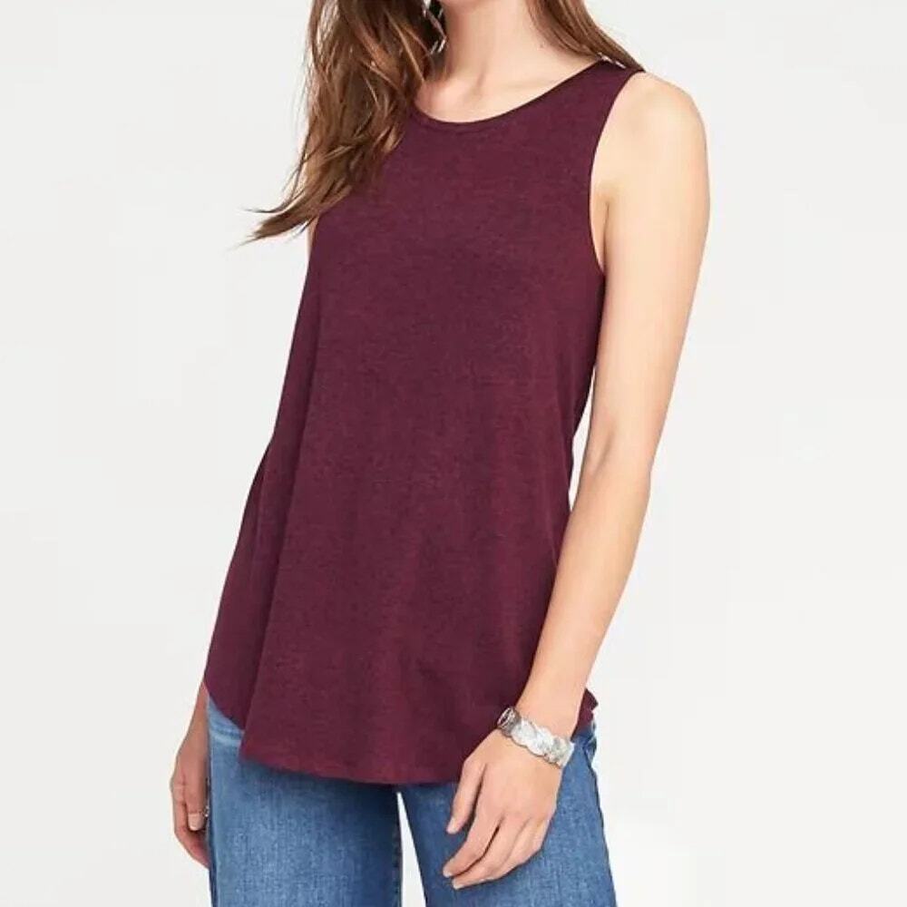 Old Navy Purple High Neck Bruhed Knit Swing Tank Top Women's Size Medium
